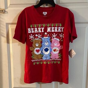 CARE BEARS BEARY MERRY CHRISTMAS TEE: RED: NEW WITH TAGS: SIZE XS